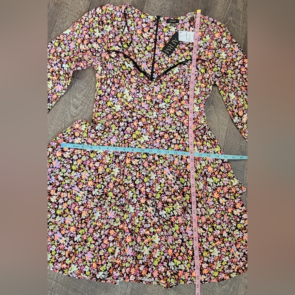 AFRM Modesto Sweetheart Long Sleeve Mini Dress Womens M Black Multi Neon Floral - Picture 13 of 16